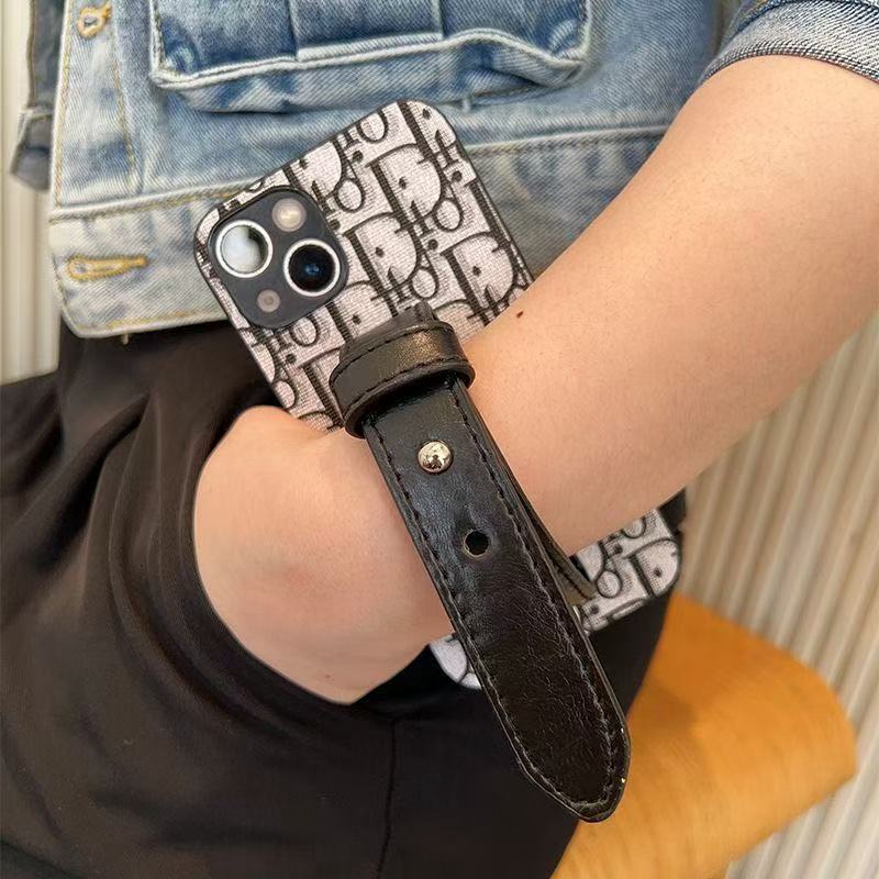 Fashion Dior samsung s25 plus s24 iPhone17 16 15 14 Brand Full Cover ledertasche Wristlet