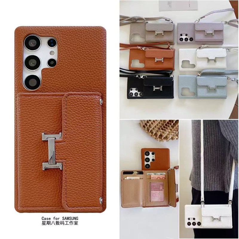 Hermes samsung s25 ultra s26 iPhone16 17 15 Case Leather Crossbody Card Slots