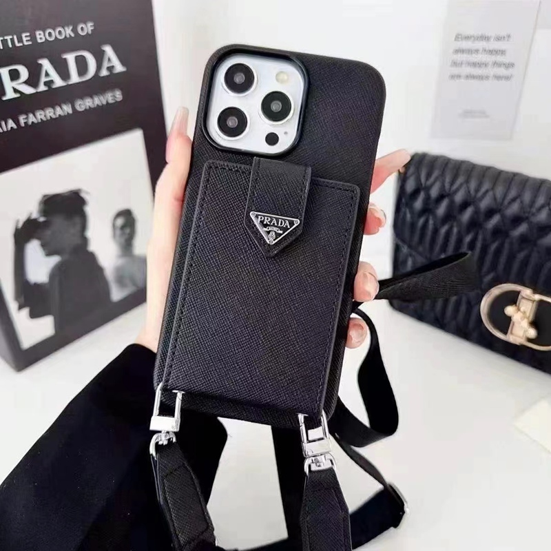 prada iPhone 16 pro 17/16e 15 Pro Max Case Leather Crossbody women men Custodia Hulle