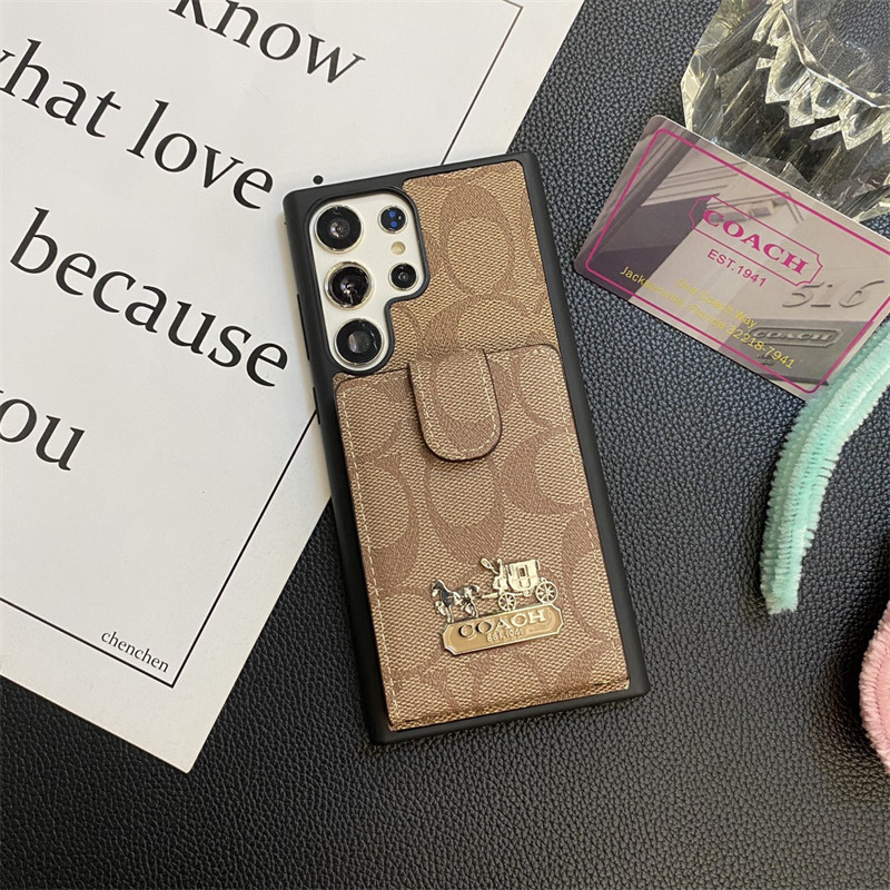 Coach samsung s25 plus s24 iPhone17 16 15 14 Case Adjustable Long Shoulder Strap Leather Card Holder women men
