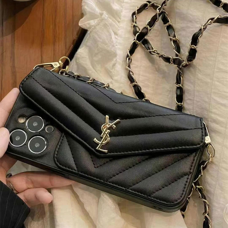 Ysl iPhone17 16 plus 15 16 Pro max Case women men Card Holder Leather Purse