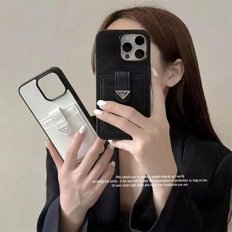 Prada iPhone17 16 Pro Max 16e 17 plus case Leather Card Slots women men