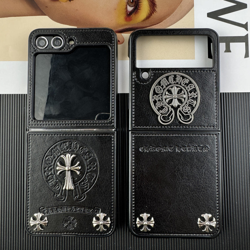 Luxury designer Chrome Hearts galaxy z flip7 6 5 4 3 case Leather women men