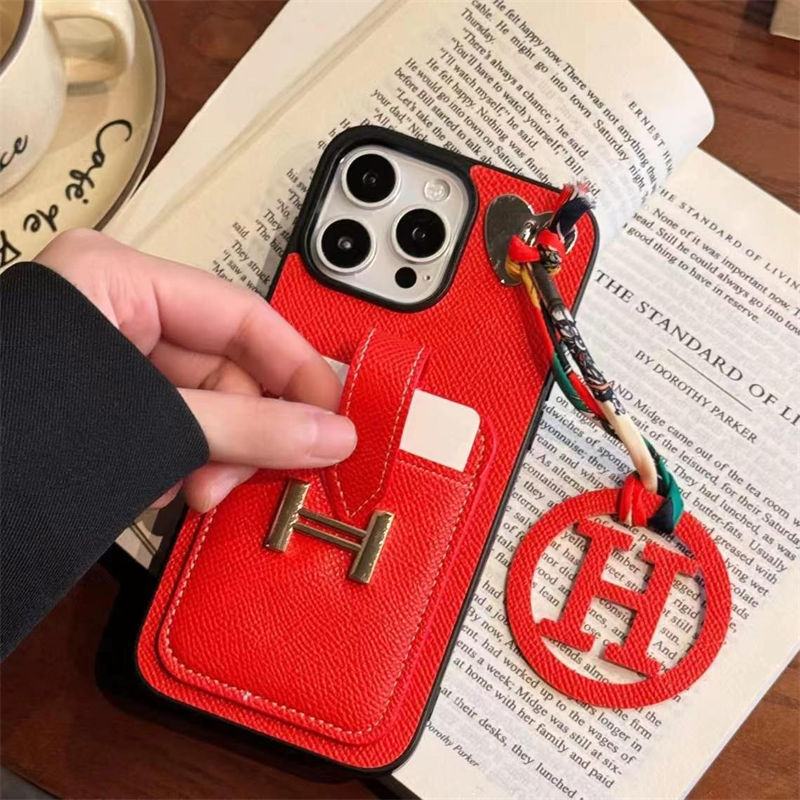Hermes iPhone17 15 16 pro max Case Leather women men Card Holder