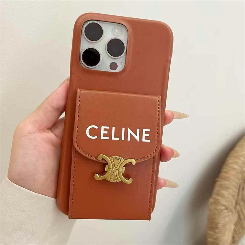 CELINE iPhone 16 pro 17/16e 15 Pro Max Case Leather women men Crossbody Card Holder