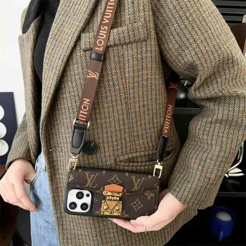 louis vuitton samsung s25 ultra s26 iPhone16 17 air 15 Case Card Slots Crossbody Leather